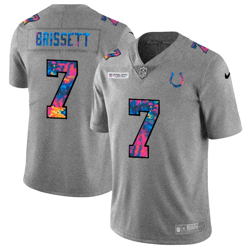 NFL Indianapolis Colts 7 Jacoby Brissett Men Nike MultiColor 2020  Crucial Catch  Jersey Grey